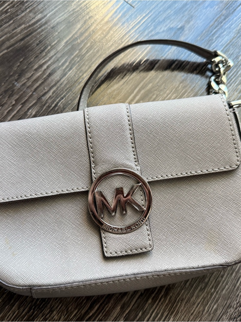 Michael Kors Light Gray Saffiano Leather Crossbody with MK Logo